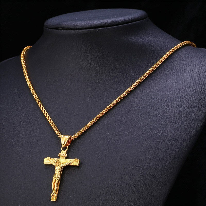 Men's Jesus Cross Gold Plated Necklace