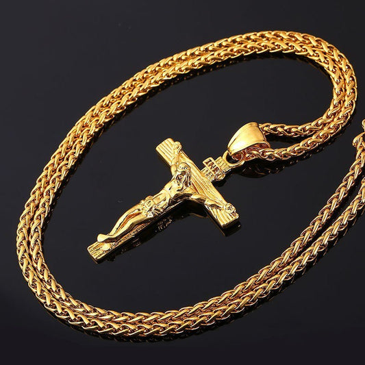 Men's Jesus Cross Gold Plated Necklace