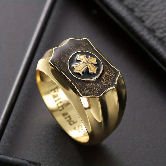 Golden Plated Cross Ring For Men